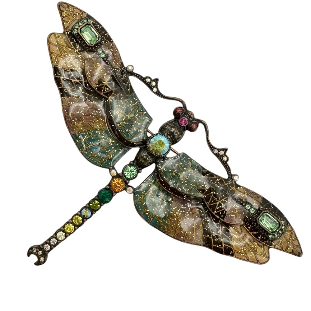 Joan Rivers LARGE Enamel Rhinestone Dragonfly Brooch Pin - Picture 2 of 7
